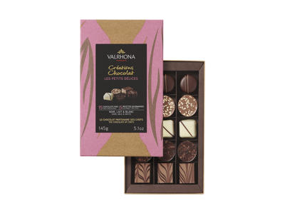 Valrhona Petits Fyldte chokolader med mørk, mælk & hvid chokoladeovertræk