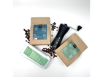 Smagepakke Kaffe & Hariokværn, 3 Varianter, 3x200g hele bønner