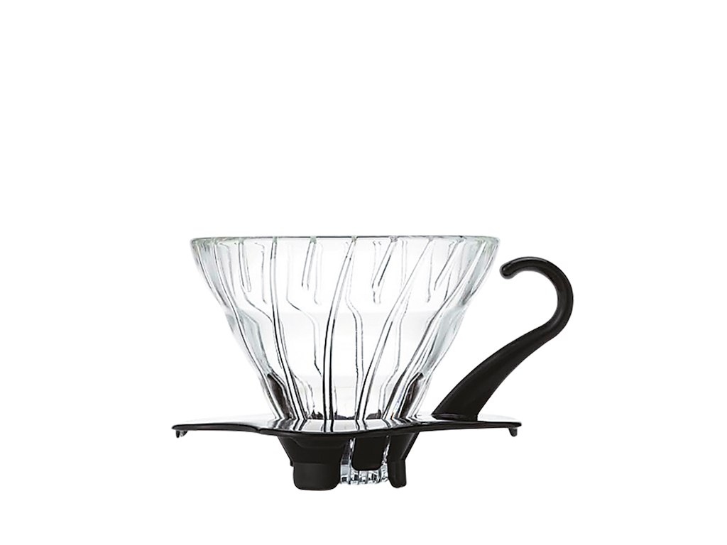 Hario Glas Dripper V60, sort hank, m/ måleske, 01