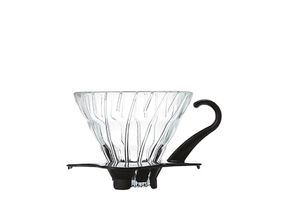 Hario Glas Dripper V60, sort hank, m/ måleske, 01