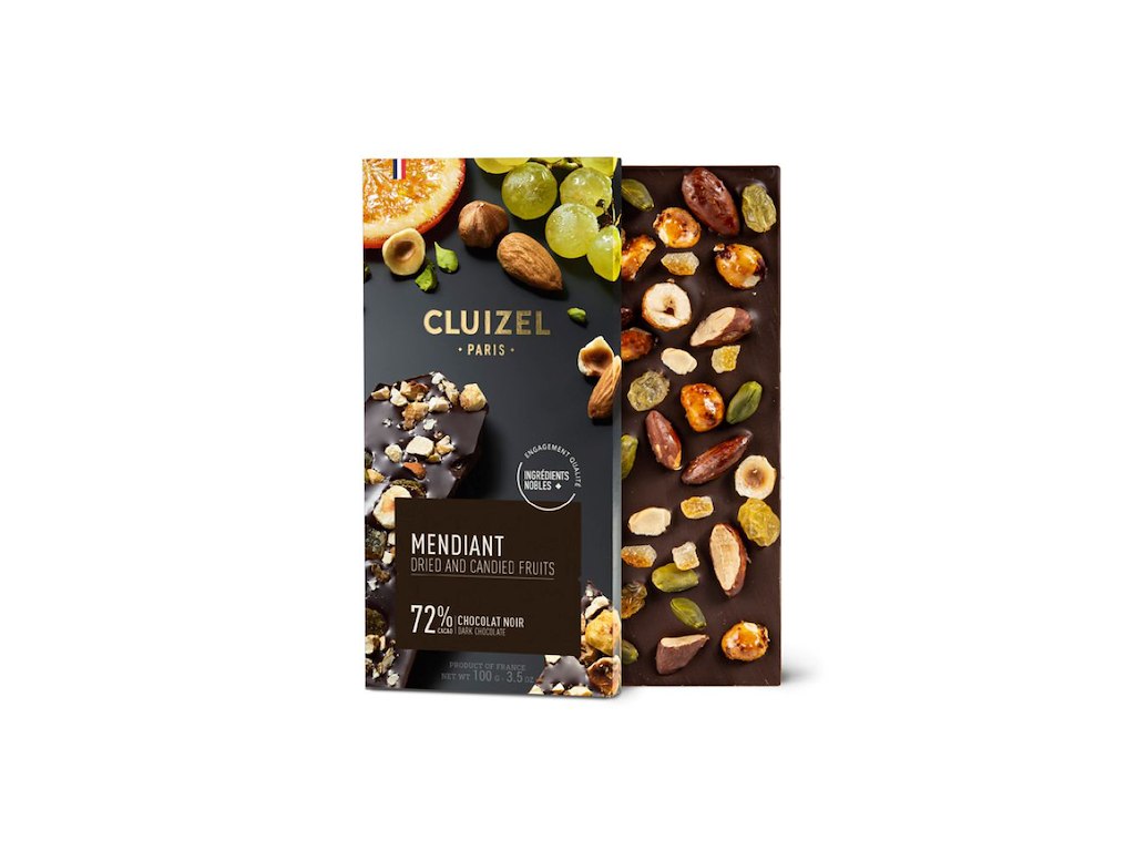 Cluizel Mørk 72% m. tørret frugt og nødder, 100g