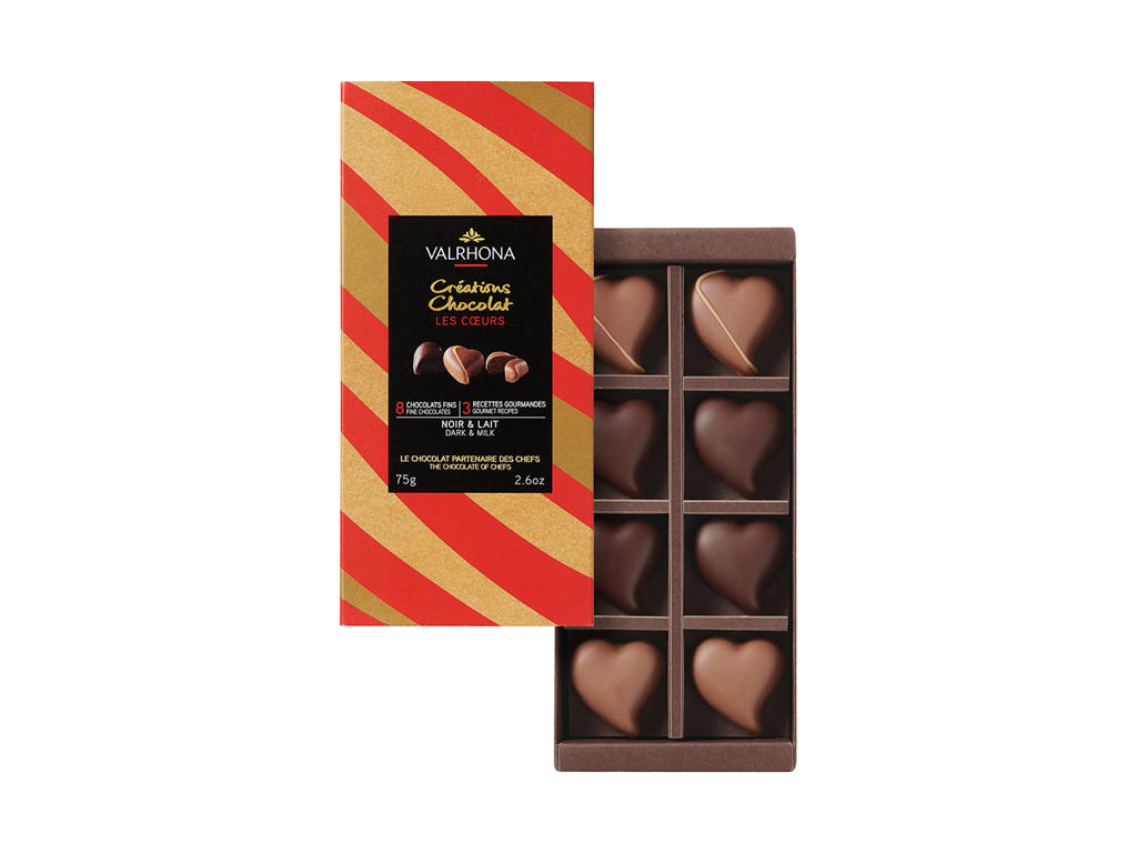 Valrhona Gaveæske m. 8 fyldte chokoladehjerter, 75g.