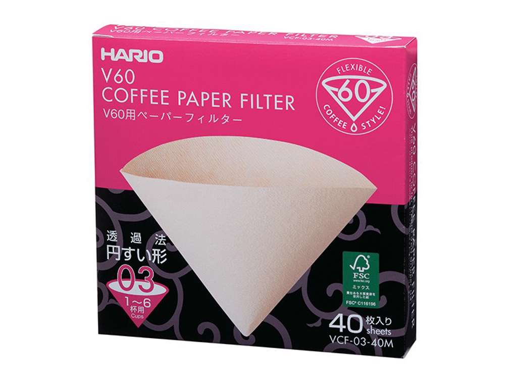 Hario Kaffefiltre 40 stk ubleget, 03