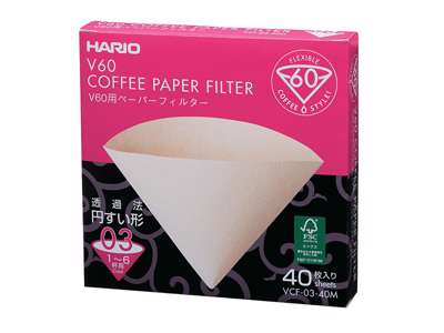 Hario Kaffefiltre 40 stk ubleget, 03